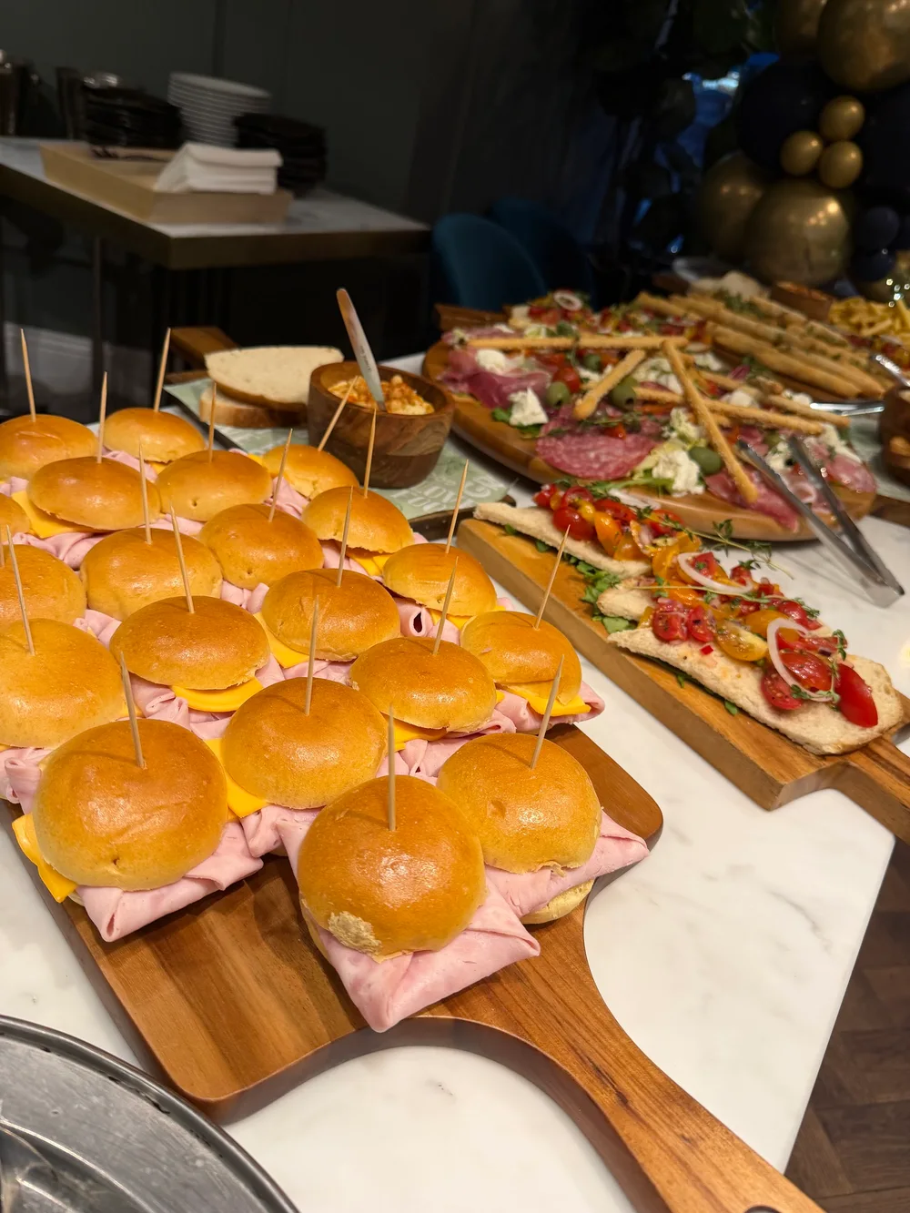 A party buffet prepared at breathe Cafe Bar